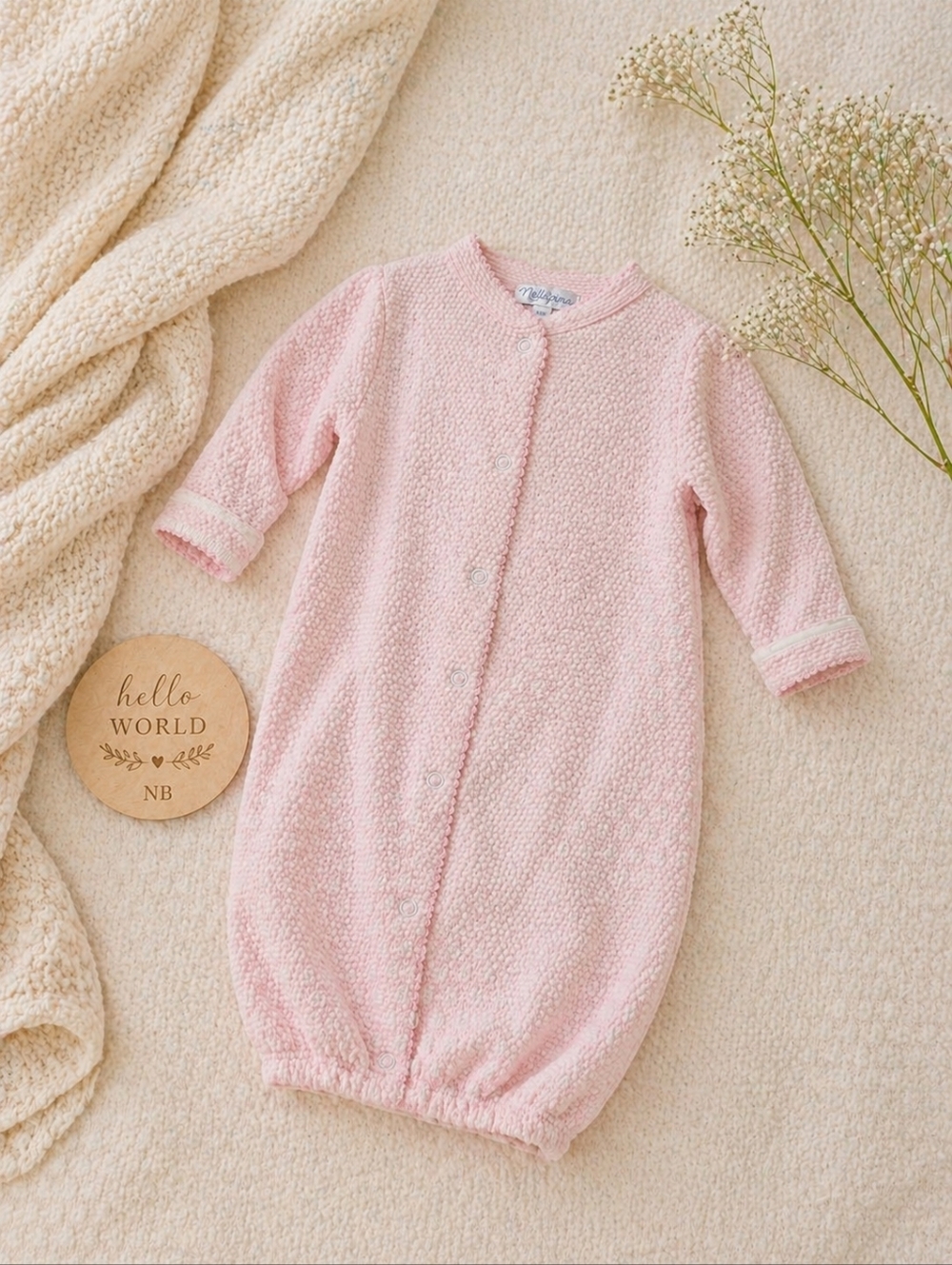 Nella Pima Pink Pima Cotton Newborn Gown Luxe Baby Boutique